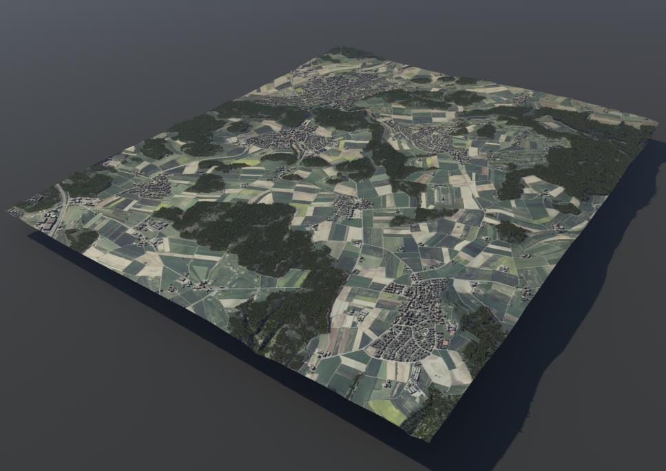 MNT Rivière s Textur Routes Forêts Bâti Bâti 3D Arbres e Mixte GI model Menu 3D-Karta/GIS Alla