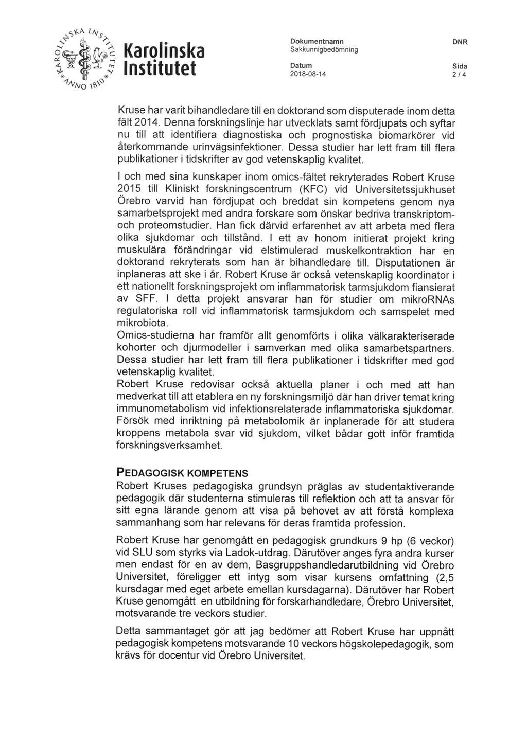143 Ansökan om antagning som oavlönad docent - ORU 2018/01671-5
