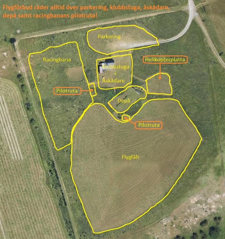 Illustrationer Översikt över Kvarnlanda Illustration 1: Översikt över Kvarnlanda Notera att flygförbud alltid råder över parkering, klubbstuga, åskådare, depå samt racingbanans pilotruta.