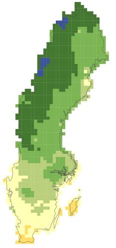 Figur 9. 2015 års totaldeposition av svavel (exklusive havssalt). a) MATCH Sverige (mg S/m 2 /år), b) Krondroppsnätets mätningar i krondropp (kg S/ha/år).