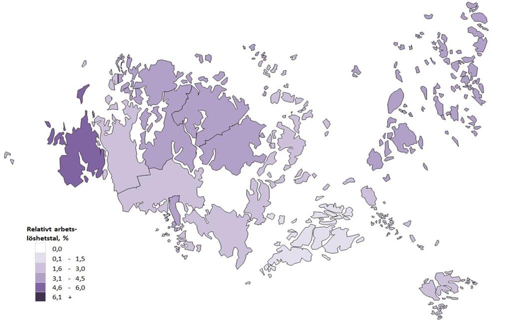 Tabell 6: Det relativa arbetslöshetstalet efter kommun, procent 2013 apr.