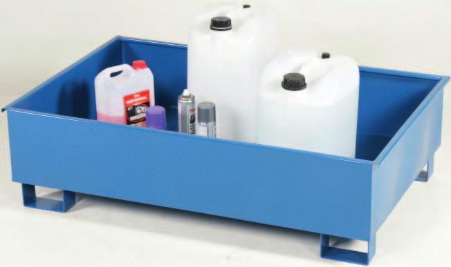 FATFÖRVARING SPILLBASSÄNG Spillbassäng för säker lagring och förvaring av kemikalier i fat, dunkar, flaskor m.m. Fungerar även att placera reserv- och maskindelar i vid service på maskiner och fordon.