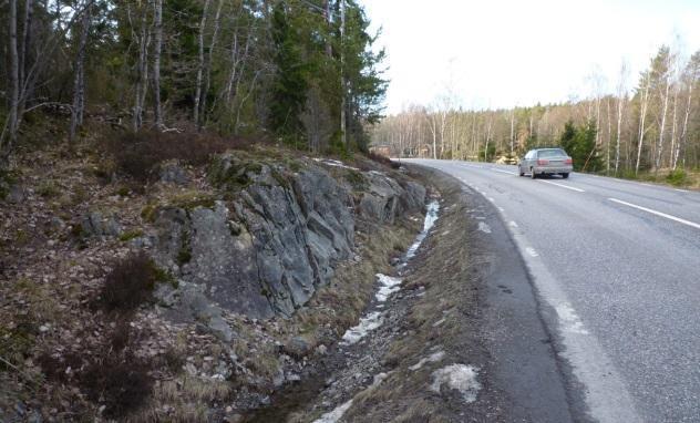 av dikeskant Röjning av vegetation i innerkurva bör åtgärdas för att förbättra sikten.