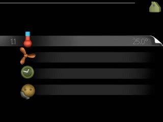 Menynummer - markerad undermeny Namn och menynummer - huvudmeny INOMHUSKLIMAT VARMVATTEN INOMHUSKLIMAT 1 Symbol - huvudmeny temperatur ventilati schemaläggning normal från avancerat VÄRMEPUMP INFO