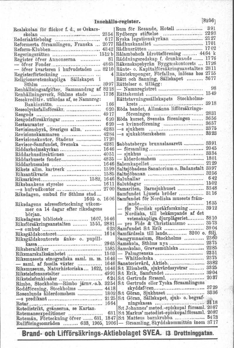 Iimehllli-register. t8\l56] Bealskolan för flickor f. d., se Oaksrs- Rum för Resande, Hotell '391 skolan.