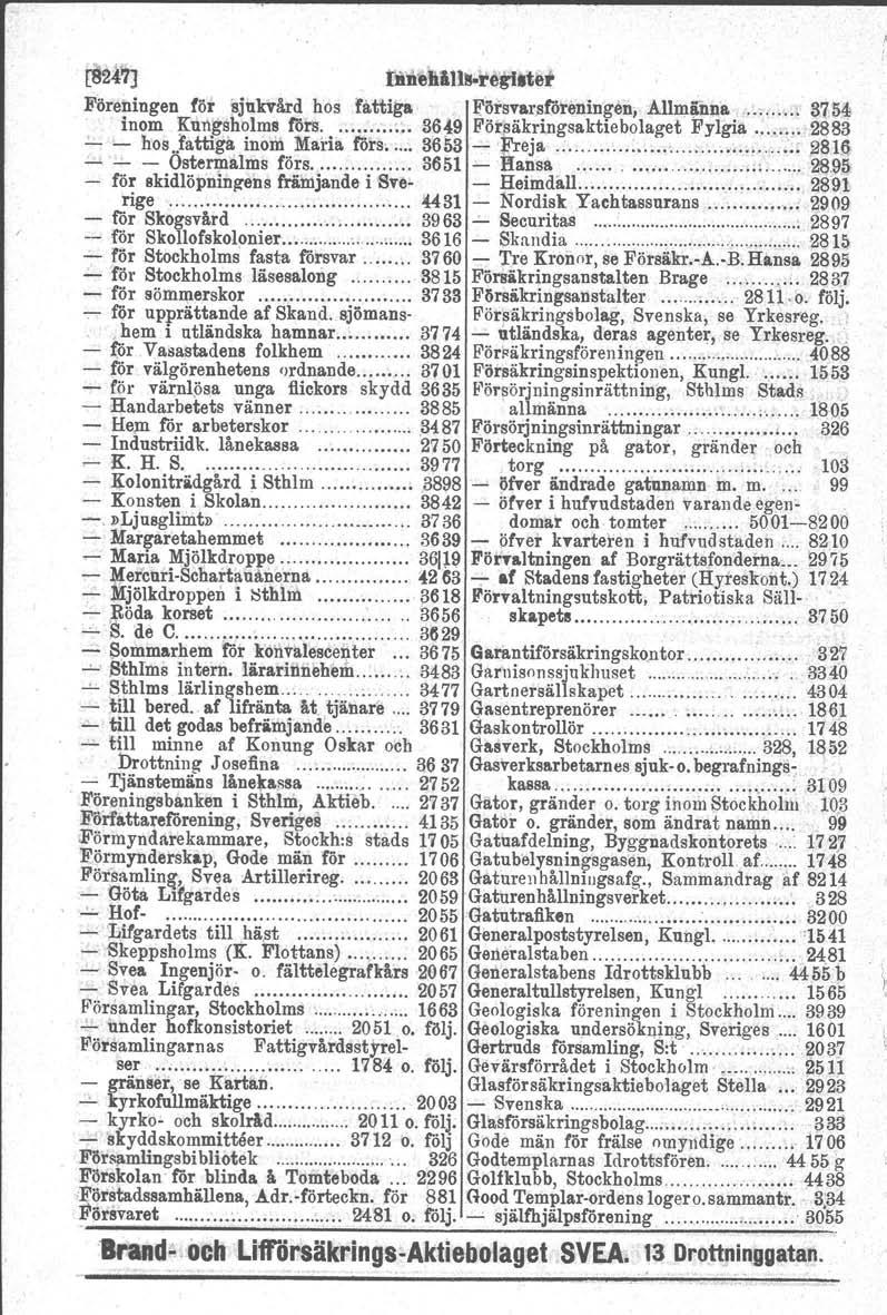 ~4?7] fin'ellltlll.regliter Föreningen för Bjnbård hos fattiga' Föfsvar.sfiireningen, Alhni\nna \ 37,54. inom J(n1'lgsholms förs 3649 Föi"säkri,ngsaktiebolaget Fylgia,.,2883 -:... - hos.