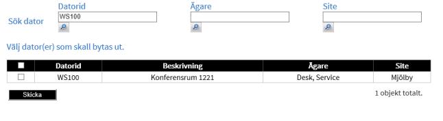 Objekt (kopieras) Datum Information Ägare Modell Datortjänst