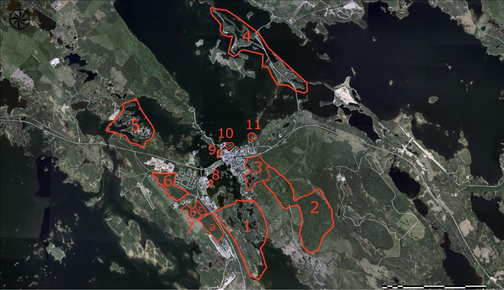 Översiktskarta över närnaturområden vid Arjeplog Särskilt värdefulla frilufts- och närnaturområden Delområde 1 - Vaukaströmmarna Storlek: Cirka 200 ha varav cirka 40 ha är den centrala delen med