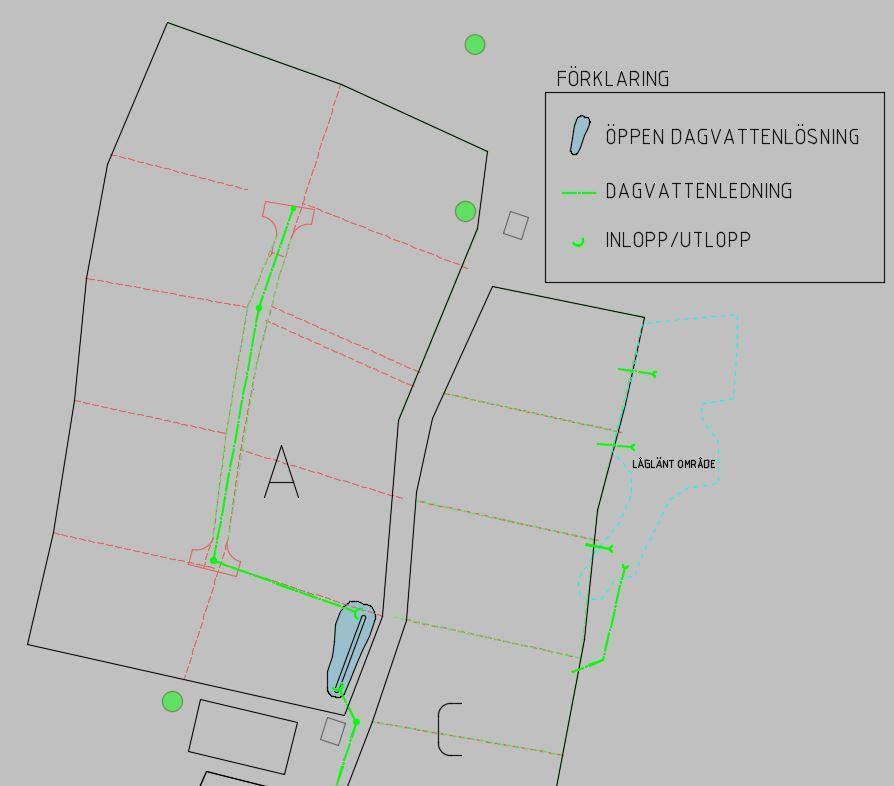 7 Bilagor Bilaga 1: Norra delen av dagvattensystemet. Visar område A och det norra magasinet.