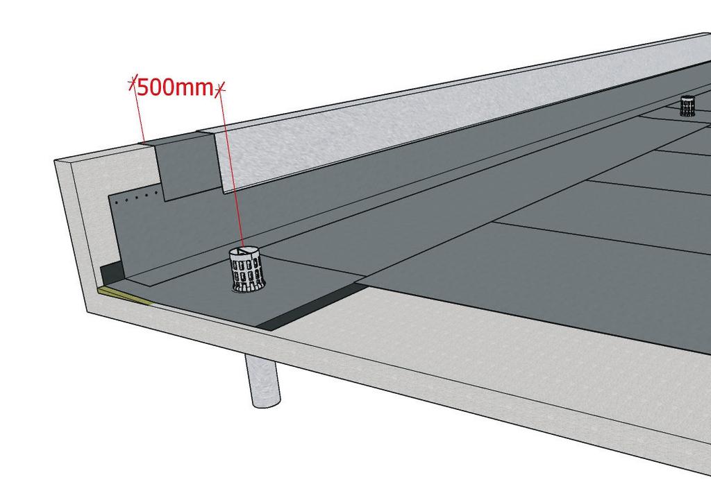 Från takbrunnen får man då inomhus dra en ledning till närmaste pelare och sedan ner till avlopp. Takbrunnar och bräddavlopp ska placeras minst 00 mm från vertikal yta (vägg, sarg och liknande).