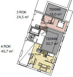 Överskridandet sker enbart på etagelägenhetens övre våning, plan 19.