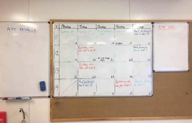 Empiri På projekten fanns det en Whiteboardtavla där varje arbetsdag representerade en ruta och som sträckte sig fyra veckor fram i tiden, se figur 4.