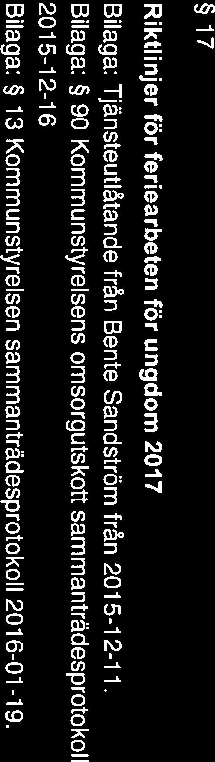 NORDANSTIGS KOMMUN Sammanträdesprotokoll 10 (15) 17 Riktlinjer för feriearbeten för ungdom 2017 Bilaga: