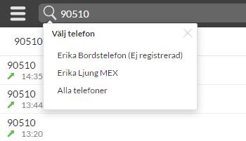 Om man väljer extern telefon får man upp en ny meny.