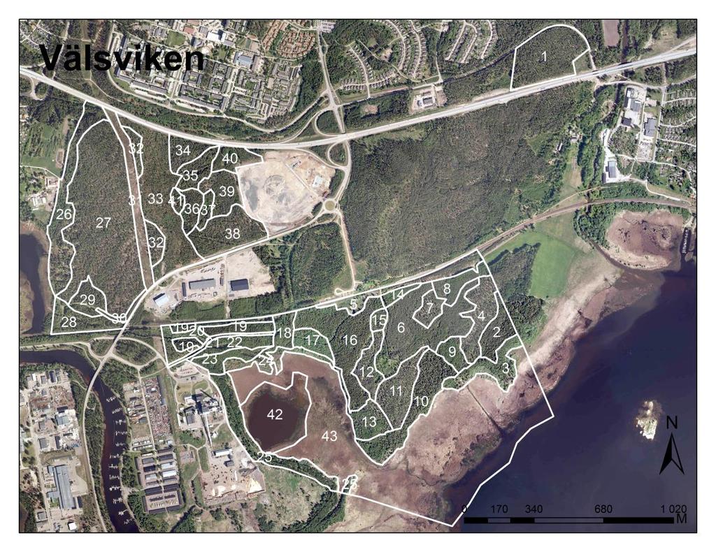 Fig. 1. Översiktskarta över hela det område som inventerats på häckande fåglar i Välsviken 2015. Kartmaterial tillhandahållet av Karlstad kommun 2015. 3.