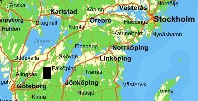 Bild 1. Svart markering visar området för lokalernas geografiska läge i Västergötland. Källa: www.eniro.se hämtad 100510 redigerad av Qarin Hellner.