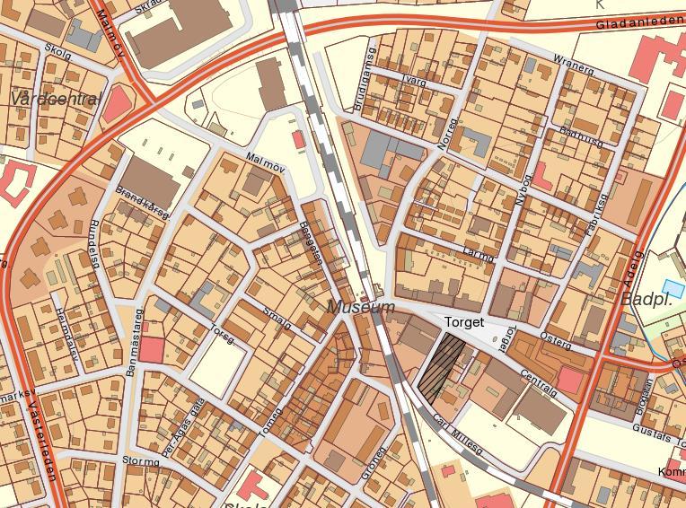 Det skrafferade området markerar var Simson 9 ligger. Areal Planområdet omfattar fastigheten Simson 9 och har en areal på ca 2460 kvadratmeter. Markägoförhållanden Fastigheten Simson 9 är privatägd.