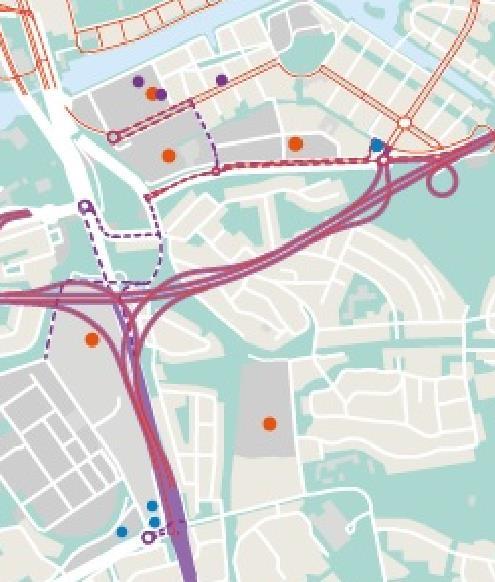 OMLEDNINGSVÄGNÄT HAMMARBYBACKEN Målpunkter i Hammarby sjöstad Ett antal av de transporter som enligt analysen ovan drabbas av stängningar i Murartunneln och Målartunneln har sannolikt sin målpunkt i