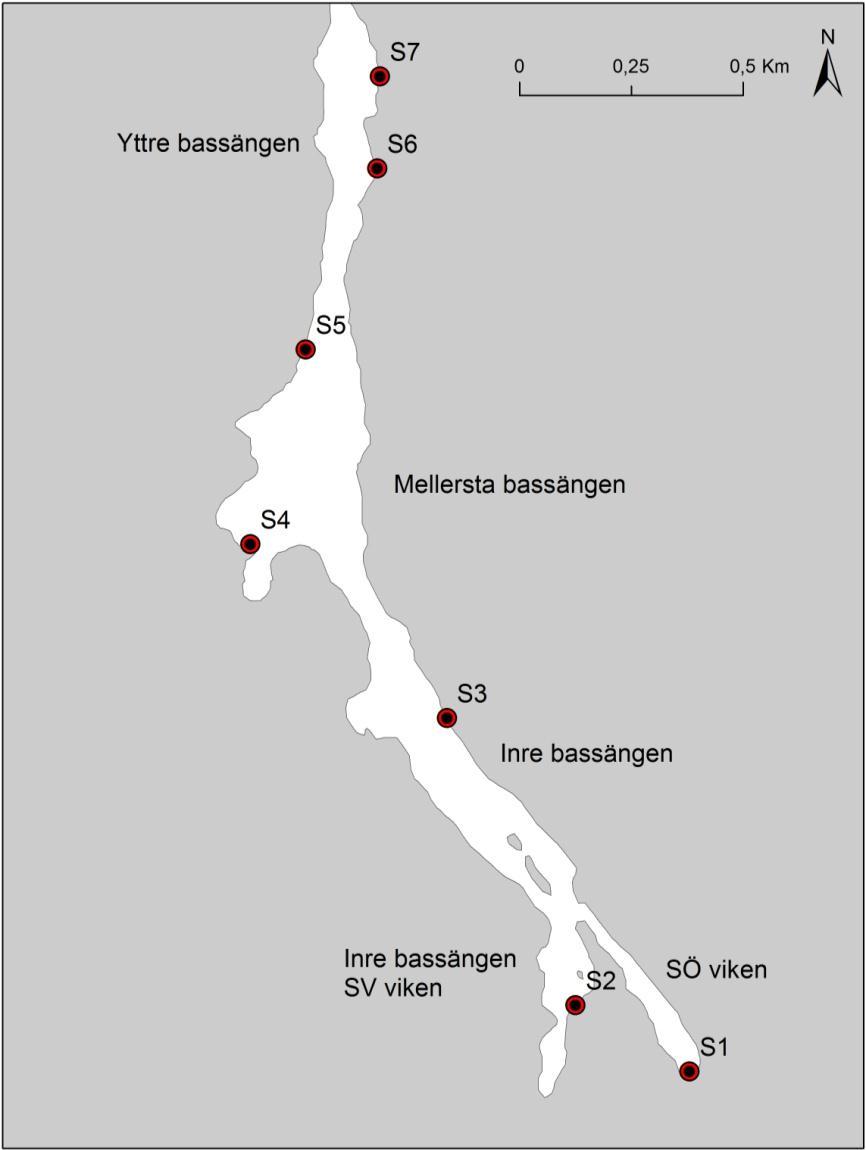 Djurö och Vindö markerade. Höger: Undersökningsområdet Skarpösundet.