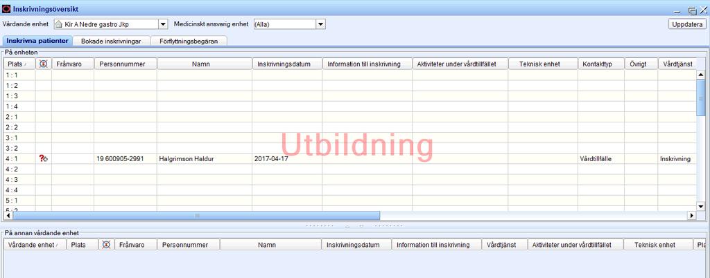 På den enhet patienten flyttats till hittar du patienten i Inskrivningsöversikten