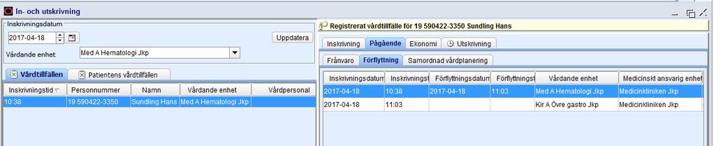 I samband med förflyttningen flyttas också de vårdplaneringsärenden som har startats på medicinskt ansvarig enhet till den vårdande enheten som patienten flyttats till.