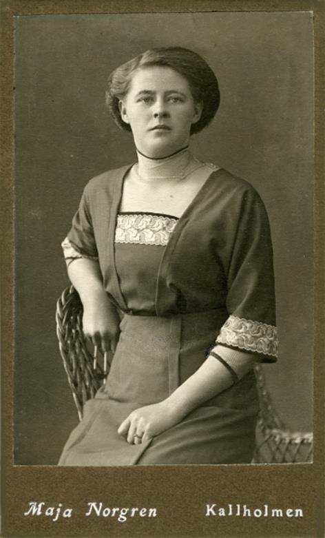 Ca 1912 Maja Norgren i Kallholmen 1917 Maja Åström Okänd (källa Karin Viklund) 1914