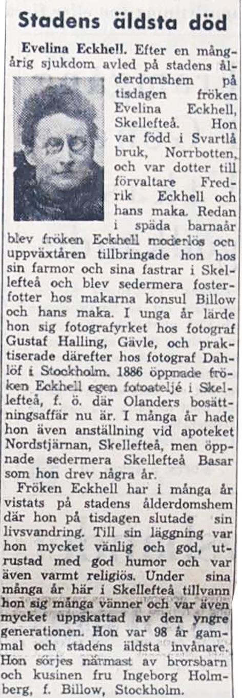 Kanske från då hon öppnade ateljé i Skellefteå 1886-08-11 Annons i