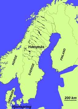 Per H Ramqvist Fig. 1. Kartan visar var fyndplatserna för hampnästoften och hjortspringbåten ligger.