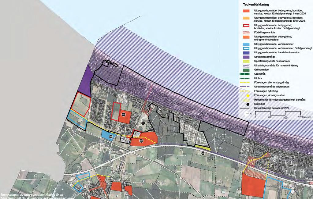 Allarpsvägen utgör en gräns mellan utbyggnadsområde för bostäder och ett föreslagna verksamhetsområdet i sydost. Allarpsvägen föreslås förlängs vidare norrut som en Inre Kustväg.