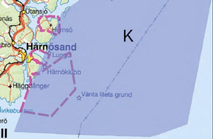 Del av riksintresset för militära sjöövningar (mörkare blå nyans, märkt K) Inre kustvatten Inre kustvatten delas in i två huvudområden, dels Åvikebukten, dels Klingerfjärden.