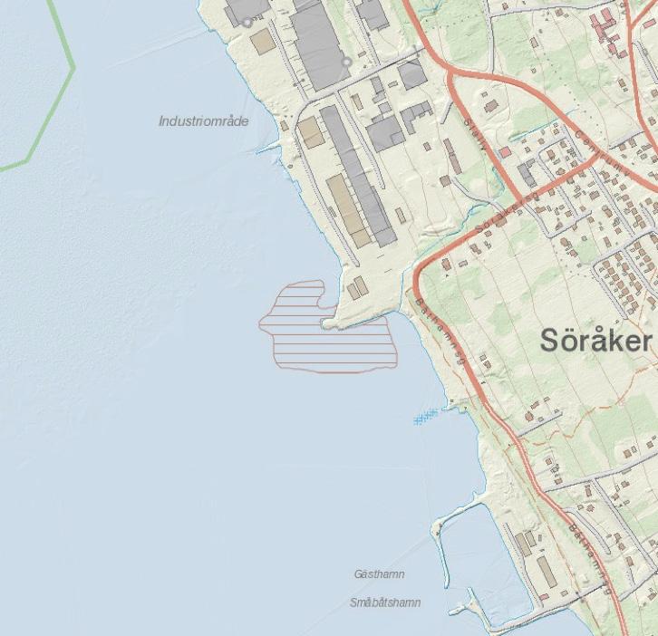 Kartan visar ungefärlig förekomst av fiberbankar vid Söråkers udde.