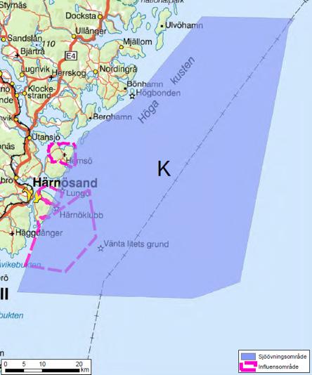 Totalförsvarets intressen Försvaret har ett sjöövningsområde, Härnön, där den sydligaste delen berör en del av kommunens territorialvatten. Det med K blåmarkerade enligt kartan utgör området.