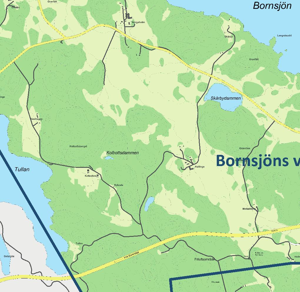Planområdet i förhållande till Bornsjöns vattenskyddsområde Vattenskyddsområde Bornsjön Planområdet angränsar till Bornsjöns vattenskyddsområde och stora delar av Salems kommun ingår i Bornsjöns