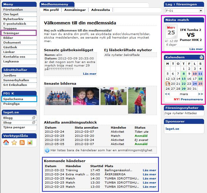 - 12 - KOMMANDE HÄNDELSER På hemsidan finns det flera olika sätt att se kommande händelser. På startsidan kan man hitta detta: Klicka här för att se en lista över alla träningar.