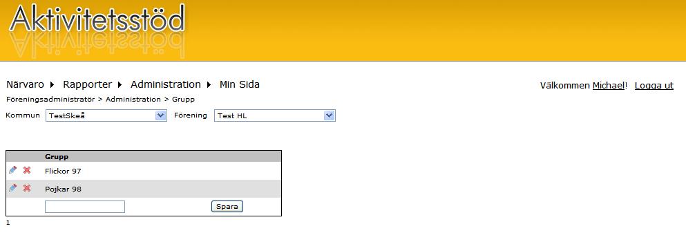 8 (26) 2. Administration Under valet Administration finns följande val Hantera användare och Grupp. 2.1 Föreningens grupper Under Administration Grupp skapar du de grupper som föreningen har. 2.1.1 Skapa en ny grupp 1.