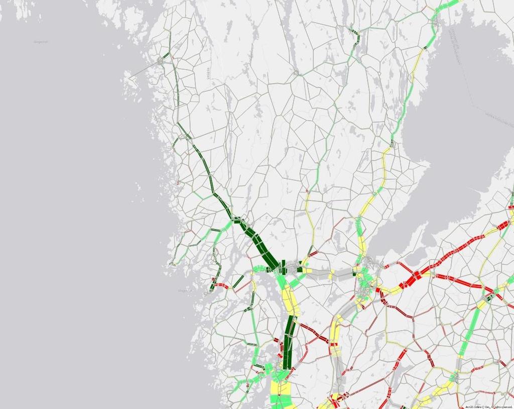 Figur 28 personbilsflöden Västra Götaland I Västra Götaland underskattas (linjen har en lutning över 1)