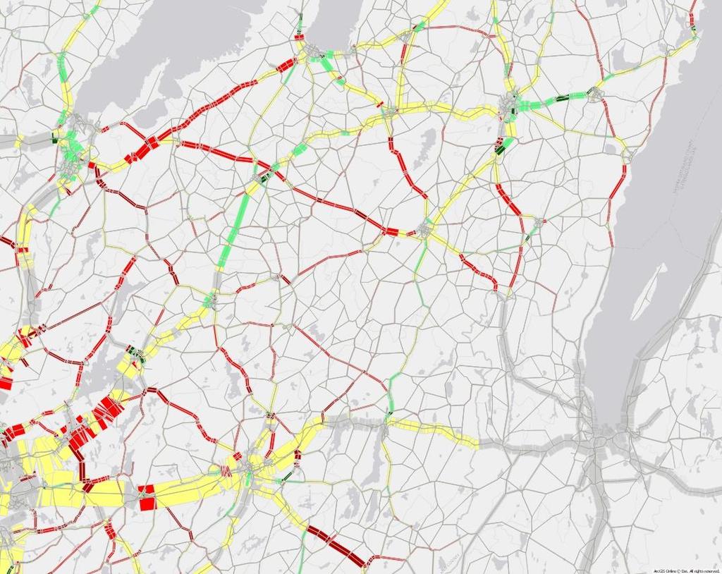 Figur 31 Personbilstrafik Västergötland I Västergötland överskattas trafiken på Rv44 mellan Trollhättan och Lidköping samt på Rv47 mellan