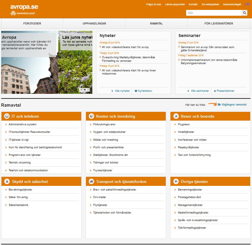 Avropa.se Information om samtliga ramavtal finns publiceras på avropa.se. Kontaktuppgifter till både ramavtalsleverantörer och ramavtalsansvariga finns på varje avtalssida.