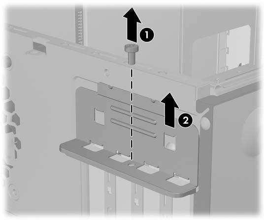 Installera ett expansionskort I datorn finns två PCI-expansionsplatser som standardutrustning och som vardera kan rymma ett expansionskort som är upp till 17,46 cm långt.