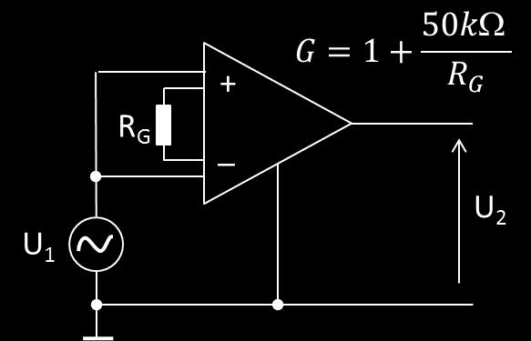 4. CMRR (1p) En instrumentförstärkare kopplas enligt figuren till vänster. R G = 100. Amplituden på inspänningen u 1 (t) = 5 V under hela mätningen.