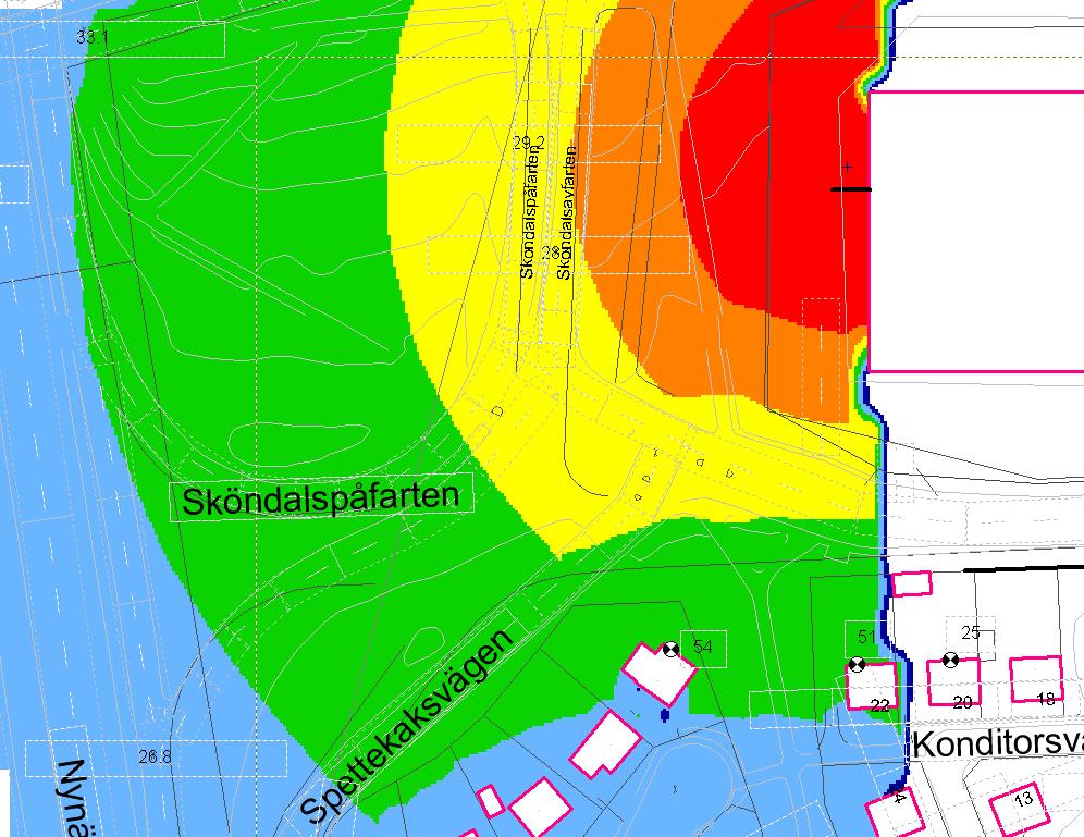 ett överskridande av kraven enligt Naturvårdsverkets riktlinjer för externt industribuller vid ett flertal bostadshus (se tab ) Plantagen Inkom till Stockholms