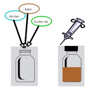 VERKLIG METANPOTENTIAL Maximal gasvolym Vatten, slam (Ymp; bakterier,archaea) samt