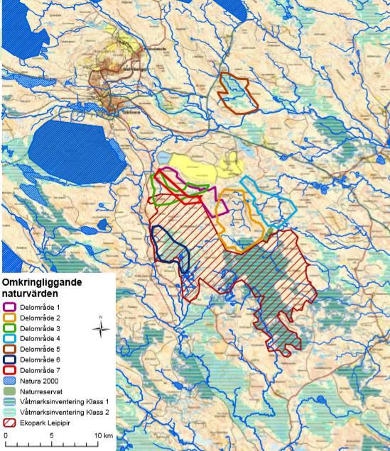 Sammantaget bedömdes område 4 och 5 i figur 11 att ha de lägsta naturvärdena medan de övriga har ett stort inslag av höga till mycket höga naturvärden.