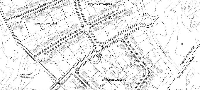 FÖRUTSÄTTNINGAR OCH FÖRÄNDRINGAR Illustration alternativ med bara enfamiljshus Planområdet ligger naturskönt i ett skogsområde, en sydvästslutting med utblickar mot Storsjön och Frösön och med närhet