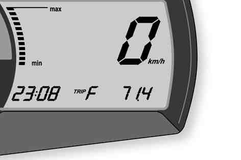 6 MANÖVERANORDNINGAR 35 6.10.13 Visningsläge TRIP F När bränslenivån når reservmärket skiftar visningsläget automatiskt till TRIP F och börjar att räkna från 0.
