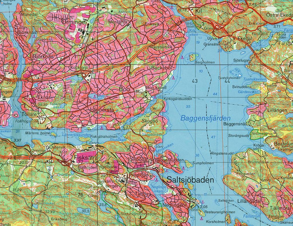 Fig. 1. Platsen för utredningen markerad på utdrag ur Gröna kartans blad Stockholm 10I NO. Skala 1:50 000.