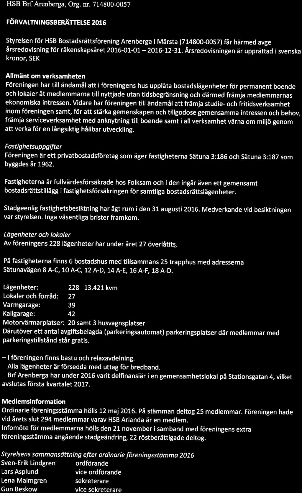 HSB Brf Arenberga, Org. nr.
