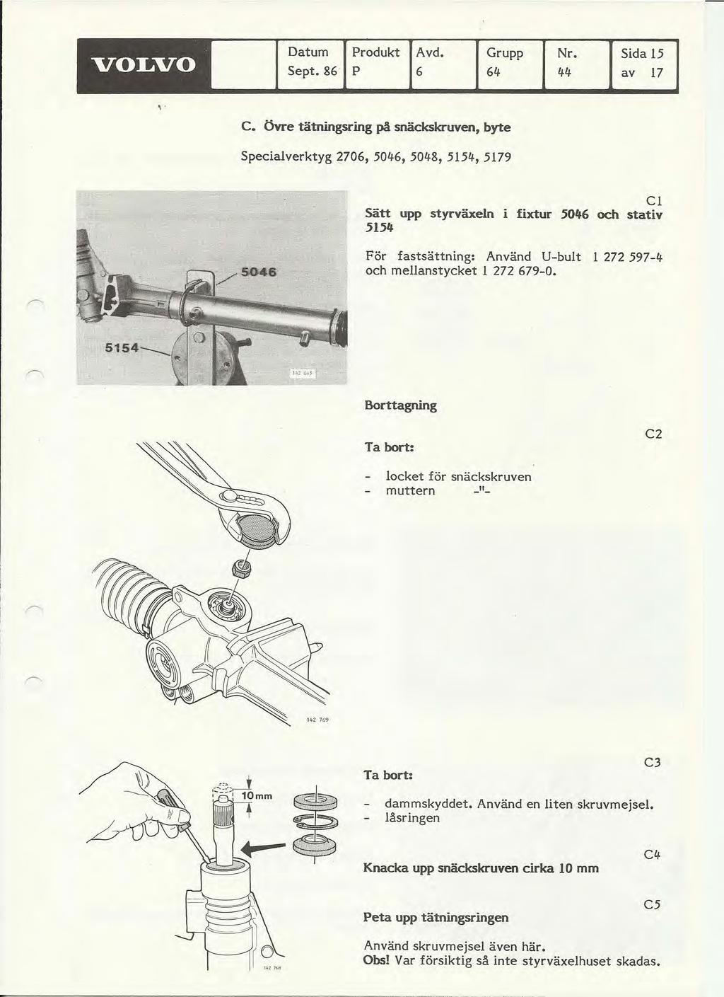 VOLVO Datum Produkt Avd. Grupp Nr. Sida 15 Sept. 86 P 6 61t Itlt av 17 C.