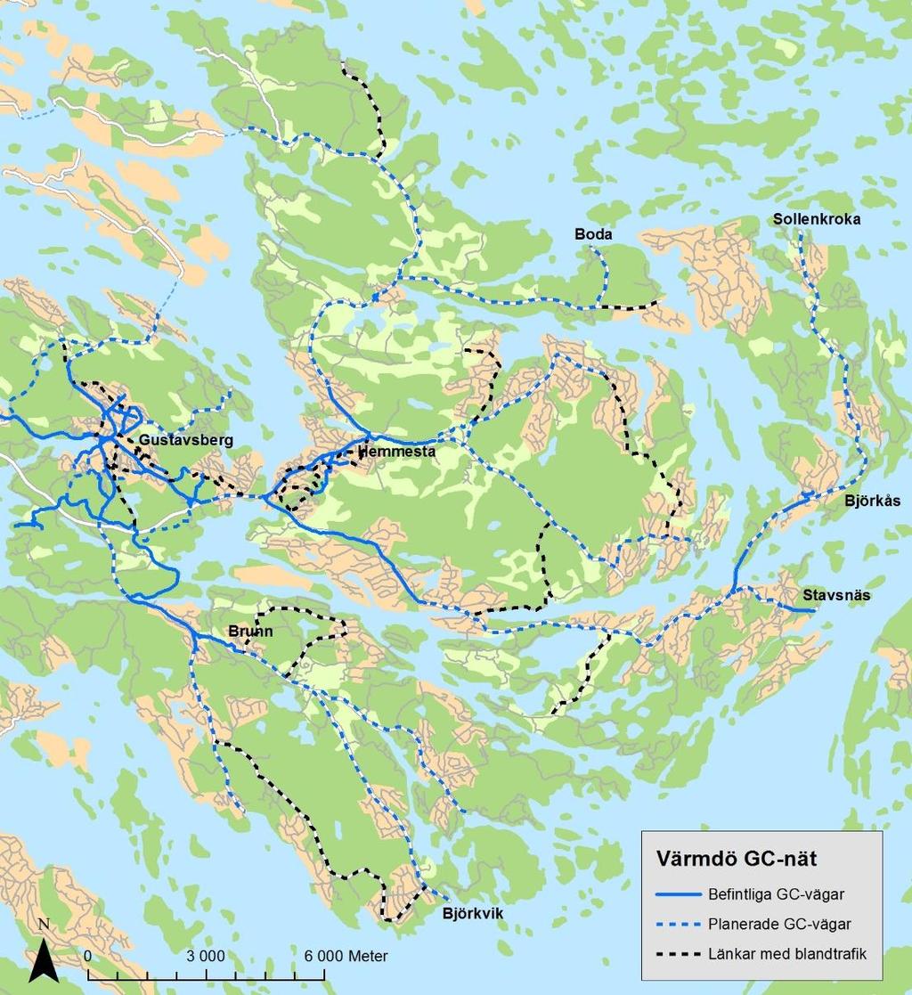 26 Figur 4.2 Planerade GC-vägar samt vägar med blandtrafik som ska förses med cykelvägvisning På de sträckor där gång- och cykelvägar finns är kvaliteten varierande.