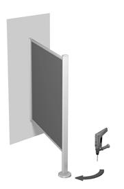 The future in PRIVACY & hygiene solutions. 5.. Markera borrpunkten på väggen. Flytta undan skärmen och borra. 5. Tag loss väggfästet från skärmen och skruva fast det i väggen.